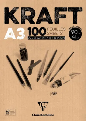 Produktbild von Clairefontaine 2x Block Kraftpapier, geleimt, 100 Blatt A3 90g 96546C