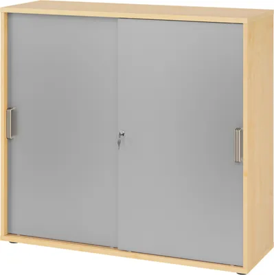 Produktbild von bümö Schiebetürenschrank office - 3 Ordnerhöhen - Nachbildung Ahorn/Silber, Griff: Streifengriff (Kunststoff)