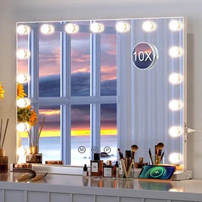 Produktbild von Schminkspiegel mit Beleuchtung – 17 dimmbare LED-Lampen – weißes Licht – Tafelmodell – Kosmetikspiegel