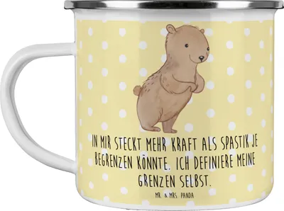 Produktbild von Mr. & Mrs. Panda Teetasse Bär Spastik - Gelb Pastell - Geschenk, Spasmus, Campingtasse, Teebecher, becher emaille, Pott, Spastizität, Kaffeepott