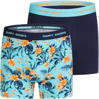Produktbild von Happy Shorts Herren Retro Boxer 2-Pack Jersey - flower print - navy - Größe XL