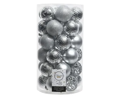 Produktbild von Weihnachtskugeln Kunststoff Ornamente 6cm 37er Set - Silber