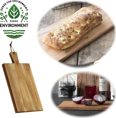 Produktbild von LS-LebenStil Holz Frühstücksbrett Schneidebrett 29cm lang Akazie Tranchierbrett mit Griff Servierbrett Brotzeitbrett Vesperbrett Küchenbrett