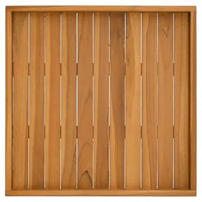 Imagen del producto de Bandeja de servicio de 60x60 cm hecha de madera de teca maciza. Gran bandeja de madera con asas, ideal para el desayuno, la decoración y el servicio de alimentos