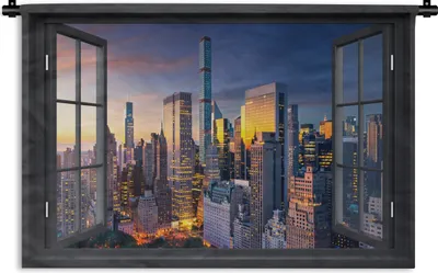 Produktbild von MuchoWow® Wandteppich Wandbehang Ansicht - New York - Skyline 90x60 cm Tapisserie Dekoration Wandtuch - Wandskulpturen - Bildteppich