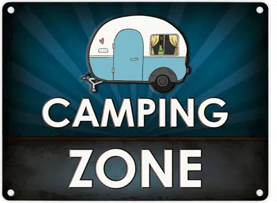 Produktbild von Camping-Zone Metallschild in blau mit Wohnwagen Motiv Wohnwagen Wohnmobil Urlaub
