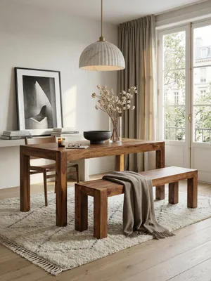 Produktbild von Esszimmer Sitzbank MUMBAI Massiv-Holz Sheesham 160 x 45 x 35 cm Holz-Bank Natur-Produkt Küchenbank im Landhaus-Stil