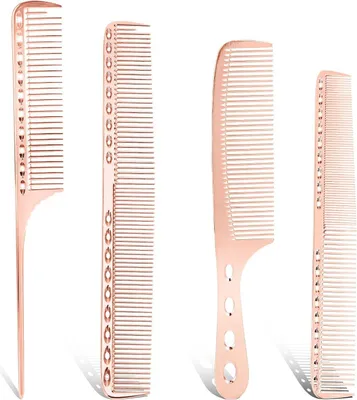 Produktbild von 4er Set Metall Friseur Kamm, Antistatisch, Hitzebeständig, Hochwertig, für Männer & Frauen