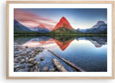 Produktbild von Gerahmtes Poster - Rahmen in heller Eiche - See Berge Spiegelung - 70x50 cm - Wand Bild - Wanddeko - Wandbilder - Wandposter - Bilderrahmen - Bilder - Kunstdruck - Wandbild - P2NAA70x50-4226