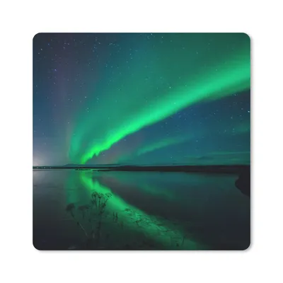 Produktbild von MuchoWow® Mauspad Mousepad Nordlicht - Island - Sternenhimmel - Grün - Wasser 20x20 cm - Mousepads - Maus Mat - Pad - Mausunterlage - Desk Mat - Bureauartikeln