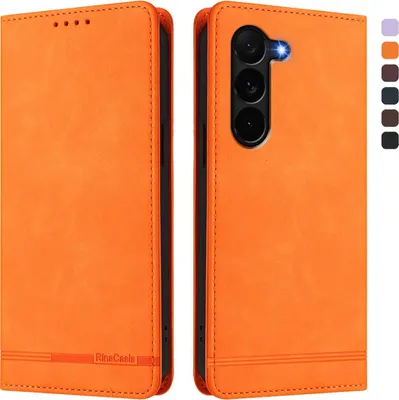 Produktbild von Hülle für Samsung Galaxy Z Fold 6, Retro Kunstleder Ständer Klapphülle mit Kartenfächer und Magnetische Orange