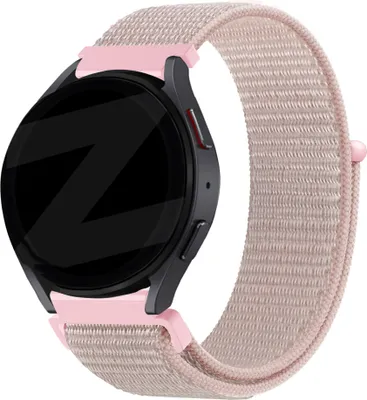 Produktbild von Bandz universelles 20-mm-Nylon-Schlaufenband Samsung Galaxy Watch 4 (Classic) / 5 (Pro) / Watch 6 (Classic) / 7 (40 & 44 mm) / Watch FE / Gear Sport – Nylonarmband mit Klettverschluss – Roségold