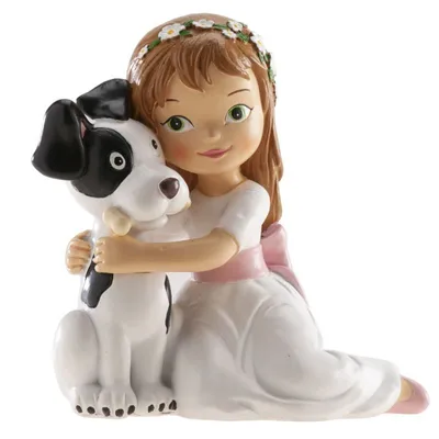 Produktbild von Tortenfigur kleines Mädchen mit Hund - Heilige Kommunion