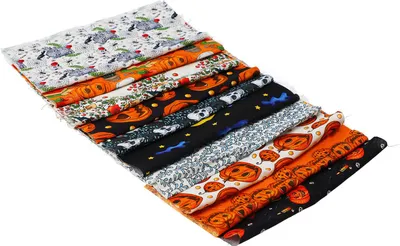 Obrázok produktu pre 10 listov Halloween bavlnená tkanina Ghost Pumpkin Skull Print Pattern DIY bavlnené tkaniny zväzky pre šitie prešívanie 25x25cm / 9.8x9.8in