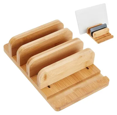 Produktbild von Laptop-Ständer, verstellbar - Holz-Laptophalterung - Bambuskonstruktion - Organizer für Tablet/Telefon - Ergonomischer Arbeitsplatz - 25 x 16 x 6,4 cm - Schreibtischständer
