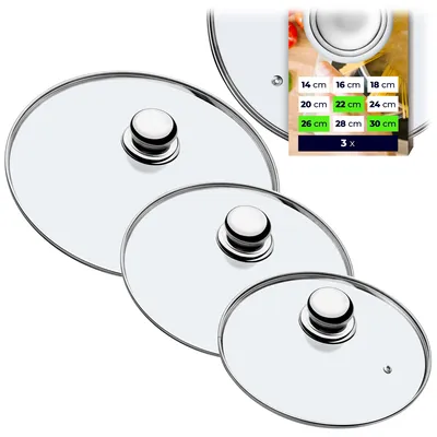 Produktbild von KADAX Topfdeckel "Vicenza", hitzebeständiger Deckel-set aus Glas mit griff, drei Größen (22+26+30 cm)