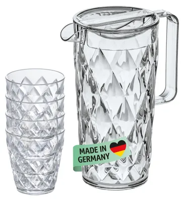 Kanne 1,6 l mit 4 Bechern, durchsichtig, Kunststoff
