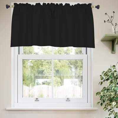 Produktbild von 2 Stück Scheibengardinen Verdunkelungs Vorhänge Bistrogardine Kurz Vorhang Gardinen für Küche Wohnzimmer Schlafzimmer, B132xH61cm, Schwarz