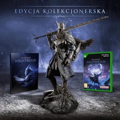 A collector's edition of the video game Elden Ring Nightreign for Xbox Series X, featuring a statue and game cases.