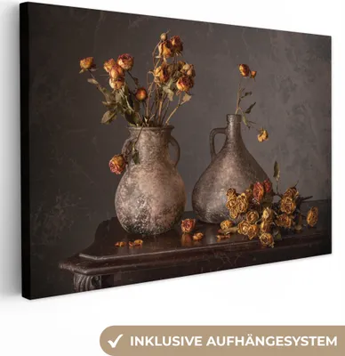 Produktbild von OneMillionCanvasses® - Leinwandbilder - 150x100 cm, Stilleben - Blumen - Vase - Dunkel, Wandbilder Kunstdruck Wanddekoration - Foto auf Leinwand - Gemälde auf Holzrahmen