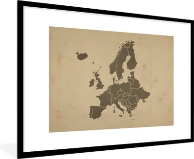 Produktbild von MuchoWow® MuchoWow® Gerahmtes Poster Karte - Europa - Braun 90x60 cm - Poster mit zchwarzem Bilderrahmen - Wanddekoration - Fotos