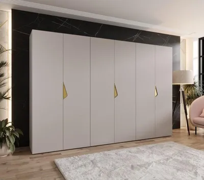 Obrázek produktu pro Velká šatní skříň 300 cm AMARIS 1 - kašmír / zlaté úchyty