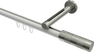 Produktbild von Interdeco Innenlaufstange / Gardinenstange mit Innenlauf Weiß / Edelstahl-Optik, Typ Siteno Mavell (Zylinder Bicolor), 20 mm Ø 1-läufig, 320 cm