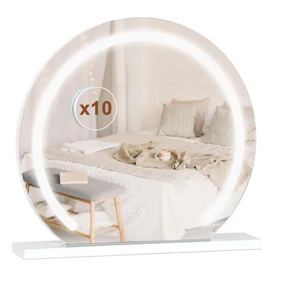 Productafbeelding van Puluomis Make-up Spiegel, cosmeticaspiegel, 50x48 cm, Hollywood-stijl, dimbaar met LED-verlichting, 3 lichtkleuren, 2-in-1: kan als tafelspiegel en wandspiegel gebruikt worden, rond