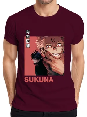Zdjęcie produktu dla Koszulka męska Jujutsu Kaisen Sukuna 両面宿儺 Anime Aesthetics Curse Villain Gift, bordowy, S