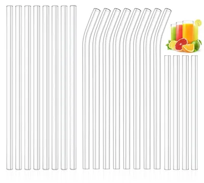 Obrázek produktu pro 20 skleněných brček, vhodných do myčky, opakovaně použitelných, průměr 8 mm, délka 21,5 cm a 15 cm