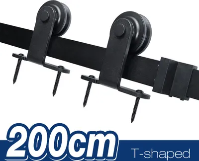 Image de WYCTIN 200 cm Système de porte coulissante Ferrure de porte coulissante Kit de ferrures Noir Crochet en T