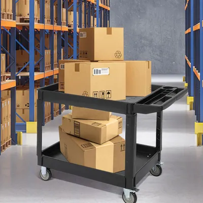 Schwerlast-Servicewagen, 2 Etagen, 227 kg, extra breit, 114x63 cm, 360°-Rollen