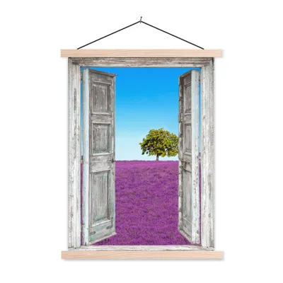 Produktbild von MuchoWow® Textilposter Blumen - Lavendel - Ansicht 60x80 cm mit holzfarbenen Rahmen - Wandbild