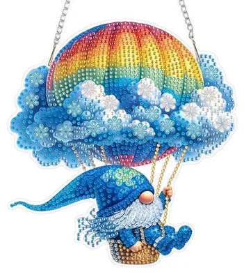 Image de Panneau décoratif pour fenêtre, technique du diamant, représentant un nain dans un ballon à air chaud, avec un pendentif et une chaîne