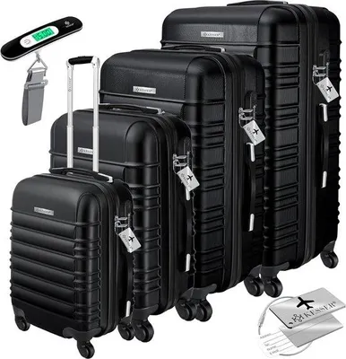 Produktbild von Famanu Hartschalenkoffer Set 4-teilig mit Gepäckwaage und Gepäckanhänger - Trolley Koffer mit 360° Radsystem