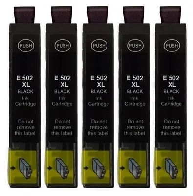 Image de 5 x cartouches compatibles 502 XL Noir pour Epson Expression Home XP-5100 5105 5115 5150 5155 WorkForce WF-2800 2860 2865 2880
