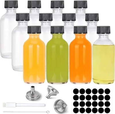 Obrázok produktu pre 12 60 ml plniacich fľaštičiek na pálenku, malé mini fľaštičky na plnenie, sklenené mini fľaštičky s viečkom, malé sklenené fľaštičky, fľaštičky na pálenku s lievikom na zázvor, whisky