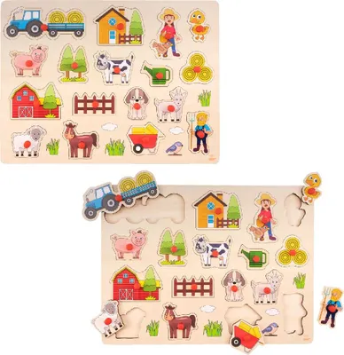 Image de van der Meulen Boutons en bois Puzzle Ferme 40x30cm