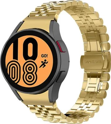 Produktbild von Strap-it Jubilee-Armband aus Stahl – speziell für Samsung Galaxy Watch 7 (40 und 44 mm) / Watch 6 (Classic) / Watch 5 (Pro) / Watch 4 (Classic) / Watch FE – Edelstahl-Metallgliederarmband – Gold