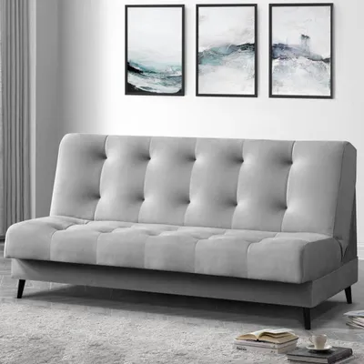 Image de Canapé-lit Nancy Canapé avec fonction sommeil et coffre de rangement Canapé trois places en velours 195 cm avec pieds en bois, tissu : monolith 84 - gris clair