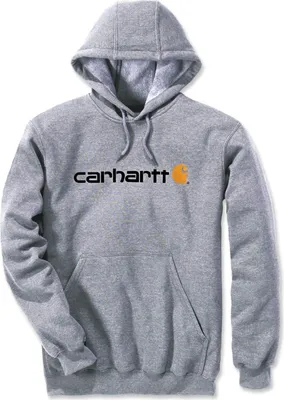 A grey Carhartt hoodie with the logo on the front.
