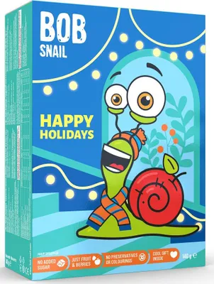 ZESTAW ŚWIĄTECZNY - PRZEKĄSKI OWOCOWE Z ZABAWKĄ I NAKLEJKĄ BEZ DODATKU CUKRÓW BEZGLUTENOWE 140 g - BOB SNAIL