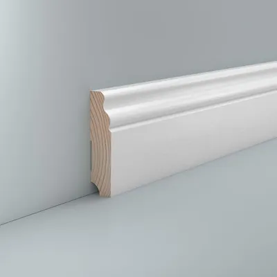Produktbild von Sockelleiste weiß Berliner Profil 19 x 80 Kiefer lackiert RAL 9016 Fussleiste
