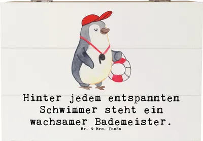 Produktbild von Mr. & Mrs. Panda Truhe Bademeister schützend 22 x 15 cm - Weiß - Geschenk, Sicherheit im Wasser, Beruf, Schwimmen, fotobox, kreative Geschenke, Rettung, Schwimmbecken