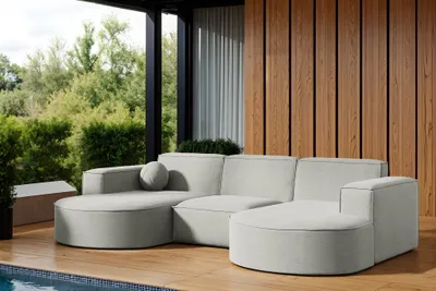 Produktbild von Garten Ecksofa U-Form SUNDAY in wetterfester Stoff ART-N Hellgrau