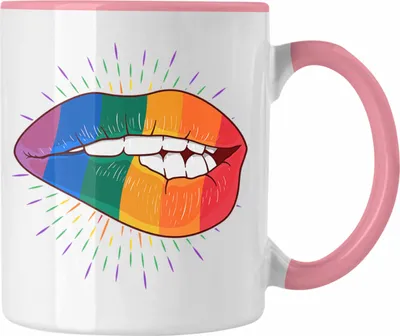 Produktbild von Trendation - LGBT Tasse Geschenk für Schwule Lesben Transgender Regenbogen Lustige Grafik Regenbogen Bunte Lippe (Rosa)