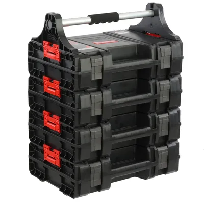 Obrázok produktu pre sada 4 kufrov na náradie s rukoväťou, box na elektrické náradie modulárna sada H 62,5 cm, garážová dielňa PRO