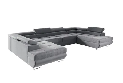 Produktbild von Ecksofa in U-Form AKITA, U-förmige Eckcouch mit Schlaffunktion, ausziehbares Sofa, 2 Bettzeugbehälter, verstellbare Kopfstützen, (Monolith 85)