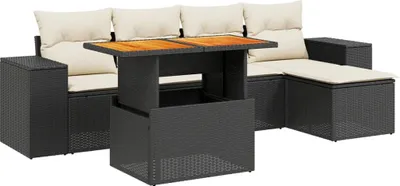 Produktbild von vidaXL 6-tlg. Garten-Sofagarnitur mit Kissen Schwarz Poly Rattan