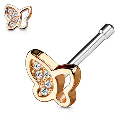 Produktbild von Nasenstecker „Schmetterling“: Nasenpiercing Stecker mit Zirkonia Rose Gold